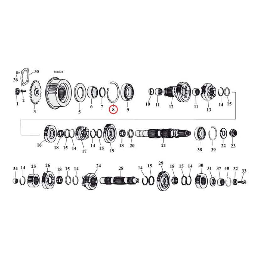 JIMS, RETAINING RING MAINSHAFT BEARING, LEFT 1 USED. OEM REPLACEMENT R 961363