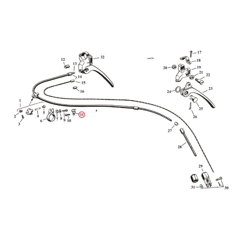 SAMWEL, LOWER CLAMP. CONTROL CABLE TO FORK. BLACK BLACK PARKERIZED FIN 970468