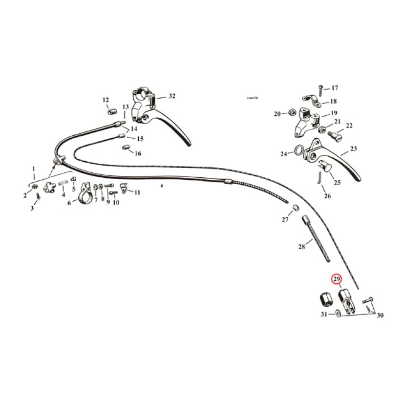 CLEVIS PIN & NUT, FRONT BRAKE CABLE BLACK PARKERIZED 29-52 45" 970476