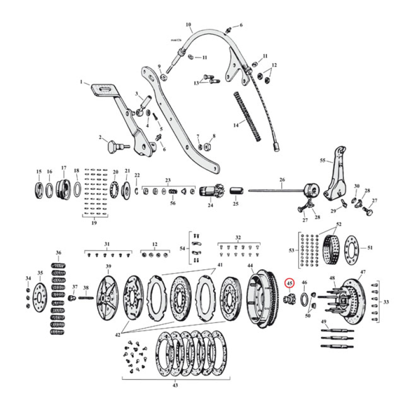 NUT, CLUTCH GEAR 1 USED; NO LOCKWASHER 41-73 45" SV (NU) 971289