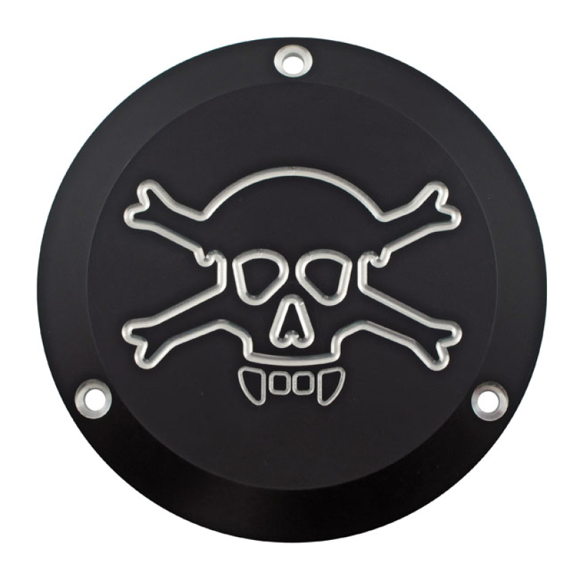 CPV, DERBY COVER. SKULL. BLACK BLACK ANODIZED BILLET ALUMINUM WITH ''S 973033