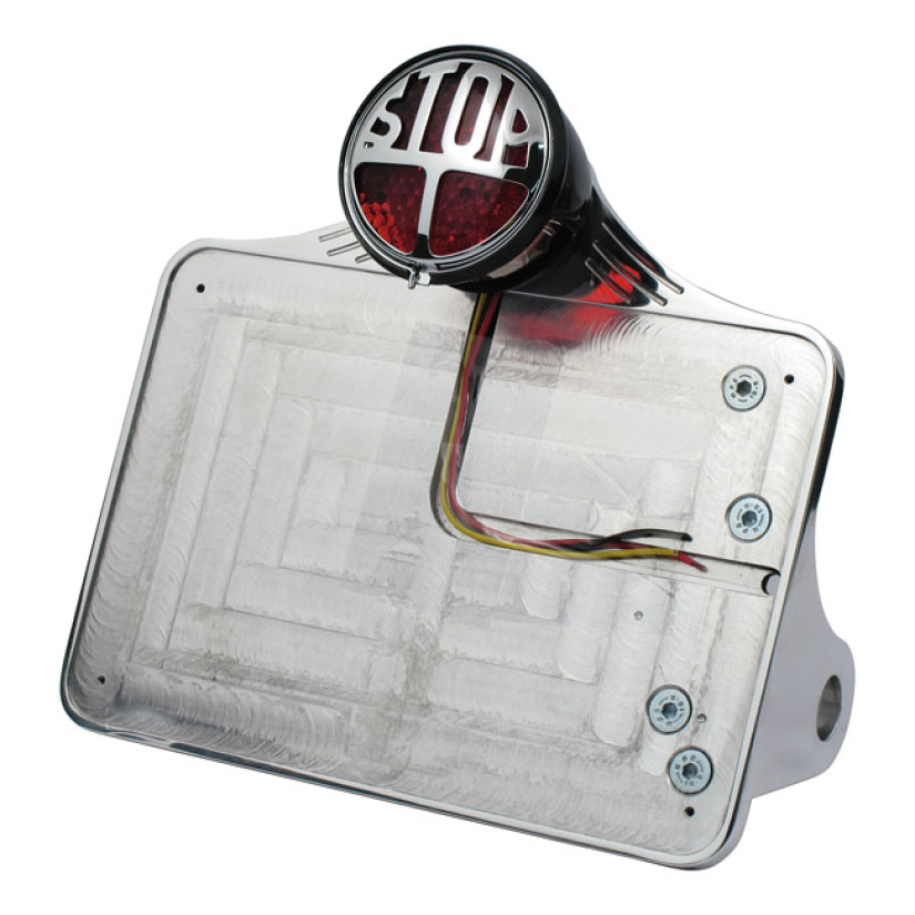 CPV LICENSE PLATE BRACKET POLISHED; WITH STOP TAILLIGHT; 143MM X 210MM 973056