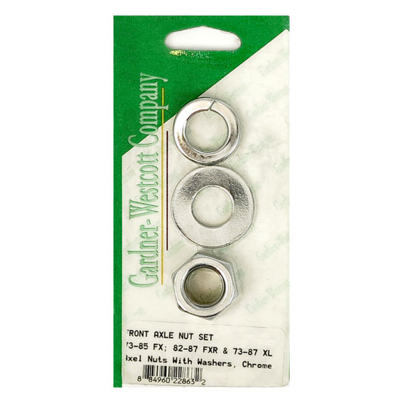 FRONT AXLE NUT SET CHROME; HEX AXLE NUTS; FLAT WASHERS & LOCK WASHERS 977680