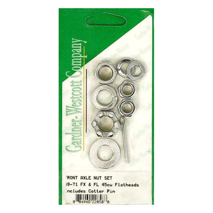 FRONT AXLE KIT CHROME; INCL. AXLE NUTS SLOTTED WITH FLAT WASHER; COTTE 977682