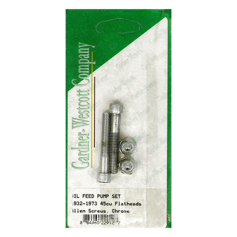 OIL FEED PUMP SCREW SET CHROME; ALLEN HEADS 45CU FLATHEAD 978188