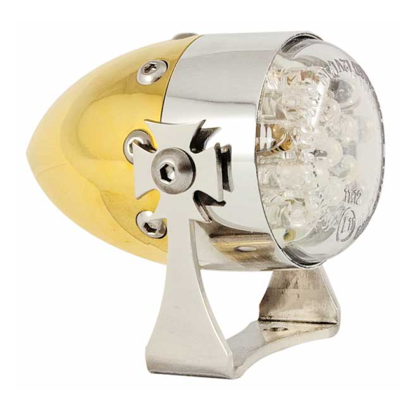 HKC, RETRO LED TAILLIGHT. POLISHED BRASS. ALU FRONT RING ECE APPROVED 982009