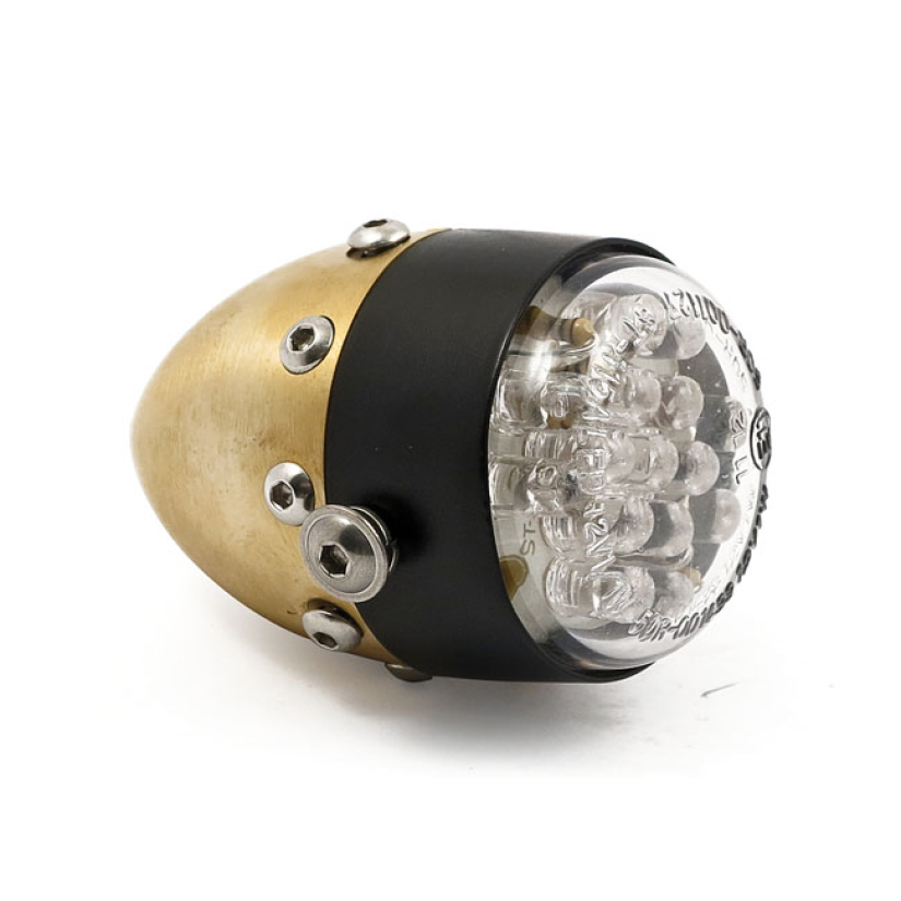 HKC, RETRO LED TAILLIGHT. MATTE BRASS. BLACK ALU FRONT RING ECE APPROV 982270