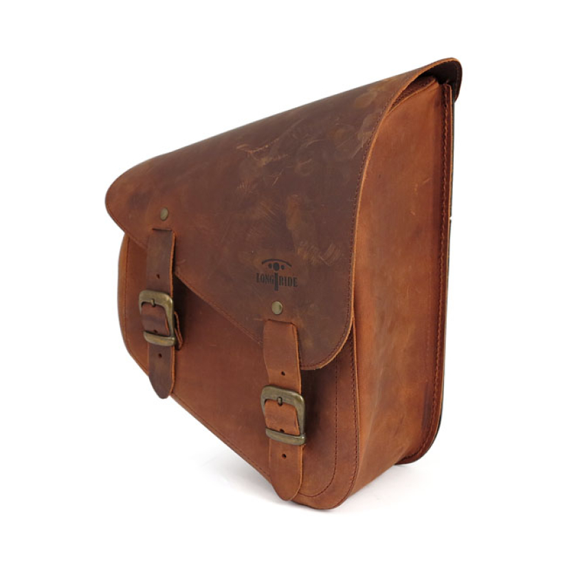 LONGRIDE, XL SPORTSTER FRAME BAG. SMOOTH, BROWN BROWN LEATHER. MOUNTS 986385