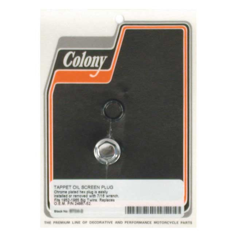 COLONY, HEX PLUG OIL SCREEN CRANKCASE. CHROME  52-65 BIG TWIN (NU) 989055