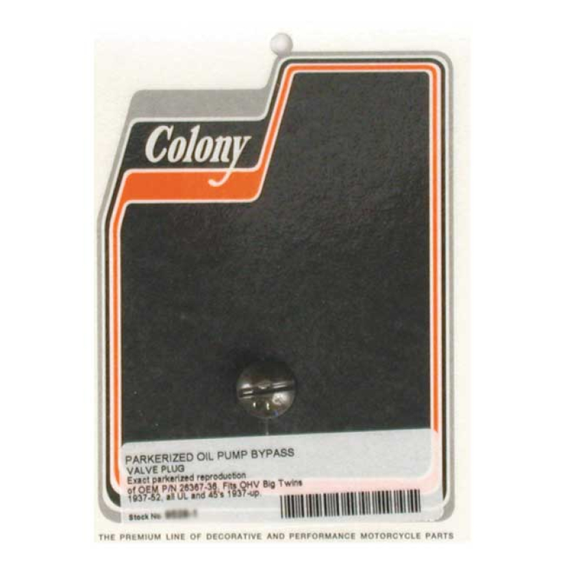 COLONY BYPASS PLUG, OIL PUMP BLACK PARKERIZED.  BYPASS PLUG/BYPASS VAL 989060
