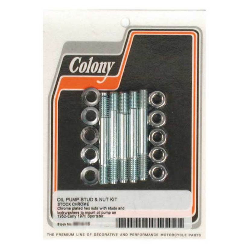 COLONY, OIL PUMP MOUNT KIT OEM STYLE. CHROME WITH CHROME PLATED NUTS & 989097