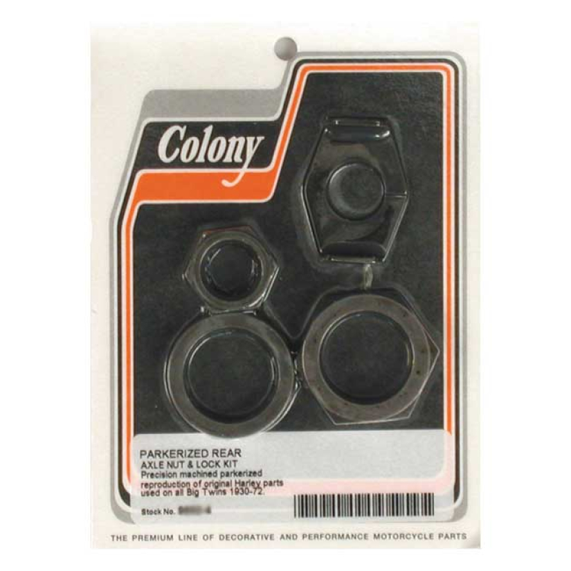 COLONY REAR AXLE NUT & LOCK KIT PARKERIZED; REAR; FOR DRUMBRAKE MODELS 989369