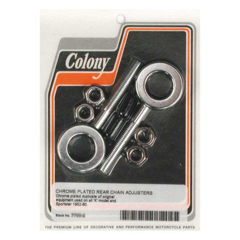 COLONY OEM STYLE AXLE ADJUSTERS CHROME 54-78 XL SPORTSTER (NU) 989388