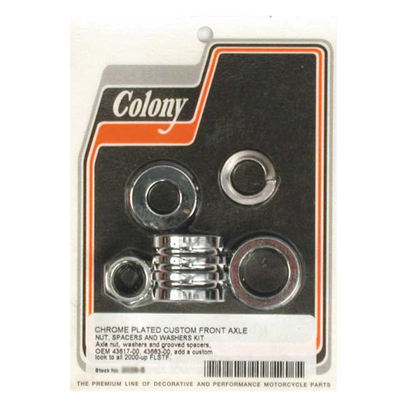 COLONY AXLE SPACER KIT FRONT, GROOVED CHROME 00-UP FLSTF/I 989405