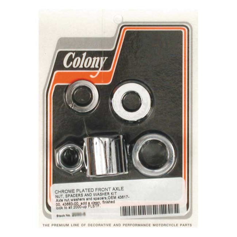 COLONY AXLE SPACER KIT FRONT, SMOOTH CHROME 00-UP FLSTF/I 989406