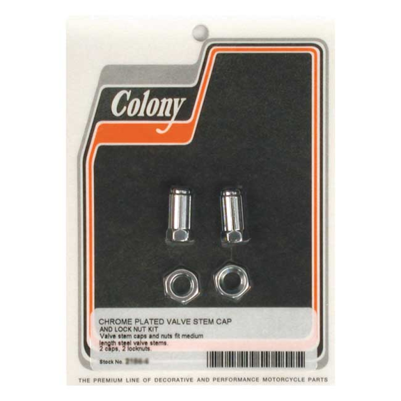 COLONY VALVE STEM CAPS. MEDIUM LENGTH CHROME PLATED BRASS UNIVERSAL 989474
