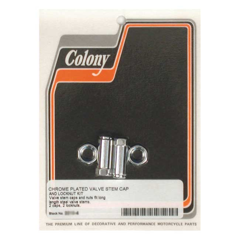COLONY VALVE STEM CAPS. LONG LENGTH CHROME PLATED BRASS UNIVERSAL 989475