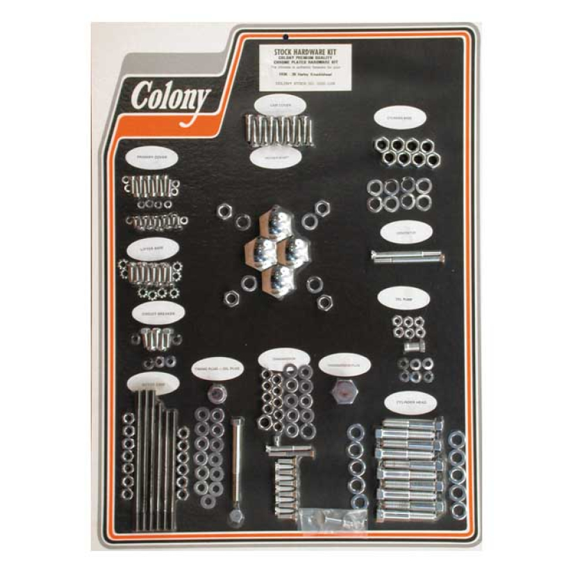 COLONY MOTOR SCREW SET CHROME; OEM STYLE 36-39 KNUCKLEHEAD (NU) 989554