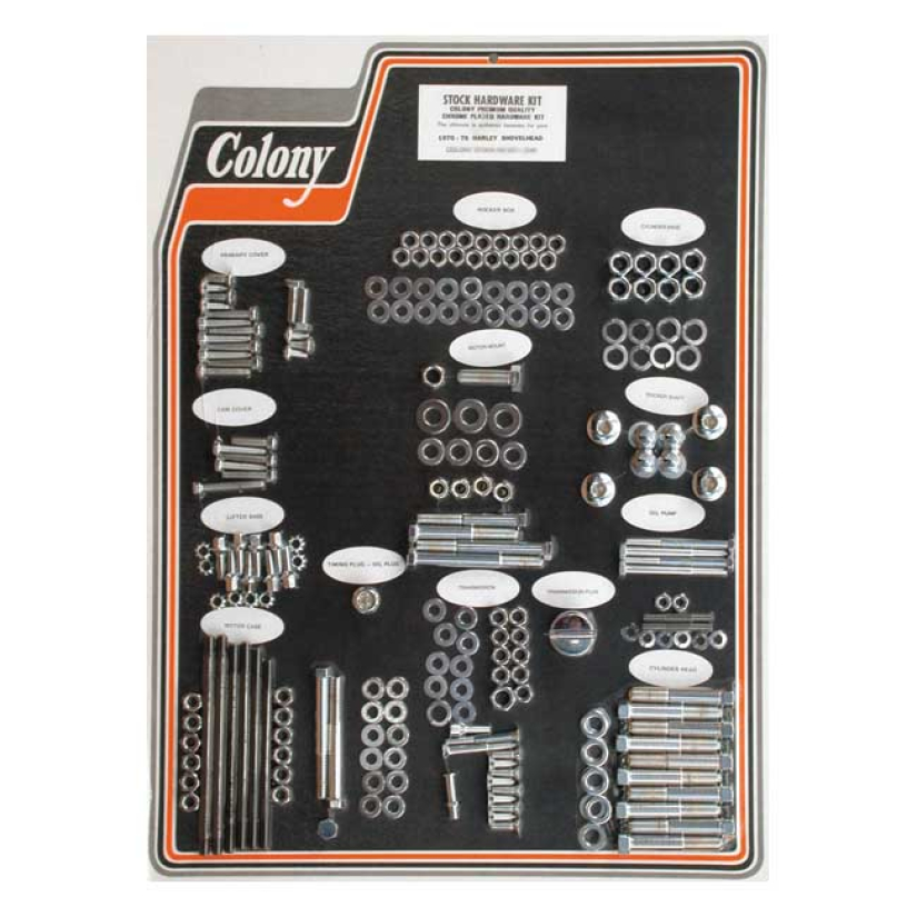 COLONY MOTOR SCREW SET CHROME; OEM STYLE 70-75 SHOVEL (NU) 989564