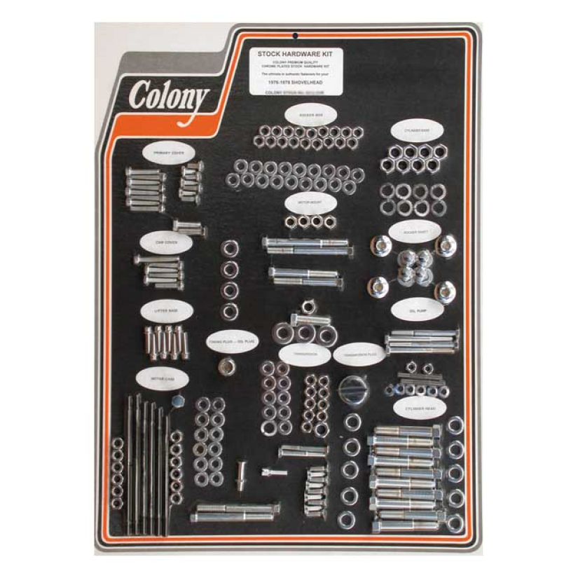 COLONY MOTOR SCREW SET CHROME; OEM STYLE 76-78 SHOVEL (NU) 989566