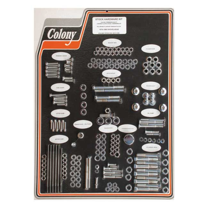 COLONY MOTOR SCREW SET CHROME; OEM STYLE 79-80 SHOVEL (NU) 989568