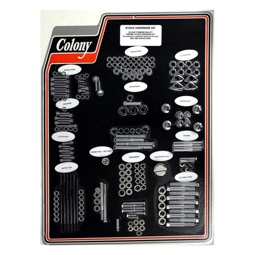 COLONY MOTOR SCREW SET CHROME; OEM STYLE 81-84 SHOVEL (NU) 989570