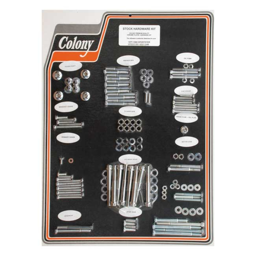 COLONY MOTOR SCREW SET CHROME; OEM STYLE 77-80 XL SPORTSTER (NU) 989582