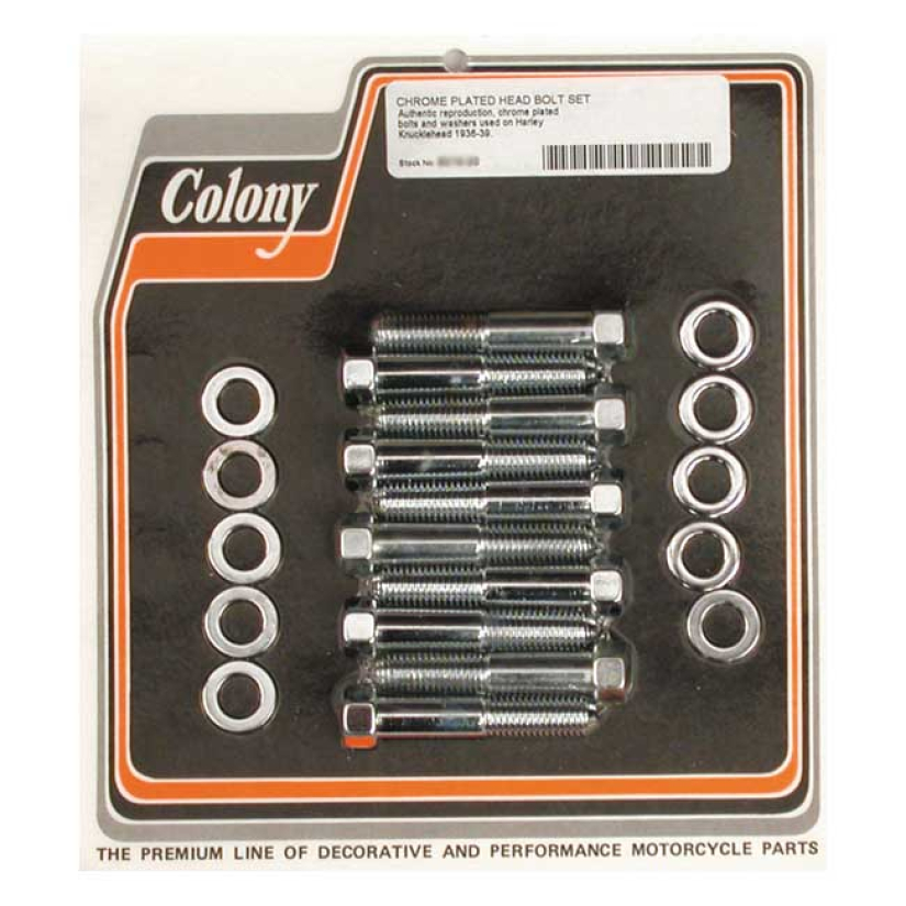COLONY HEAD BOLT KIT CHROME; OEM STYLE; INCL. WASHERS 36-39 KNUCKLEHEA 989627
