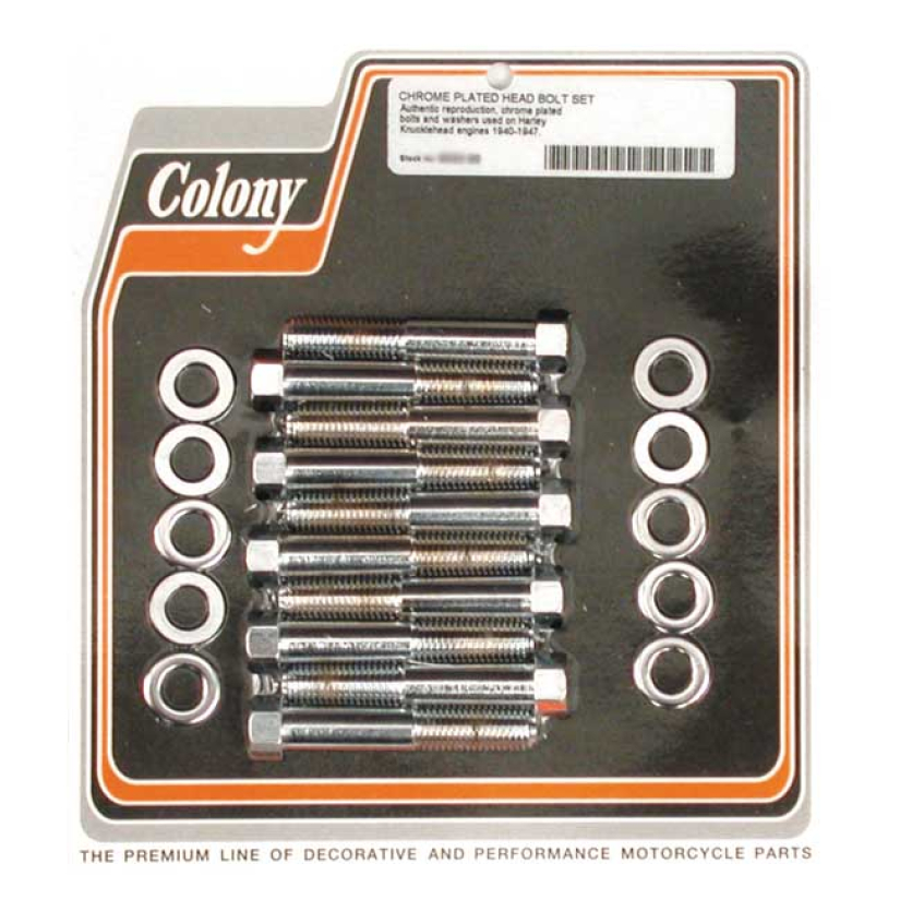 COLONY HEAD BOLT KIT CHROME; OEM STYLE; INCL. WASHERS 40-47 KNUCKLE (N 989630