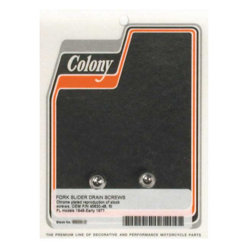 COLONY, FORK SLIDER DRAIN SCREWS. CHROME ALLEN CHROME PLATED. OEM STYL 989727