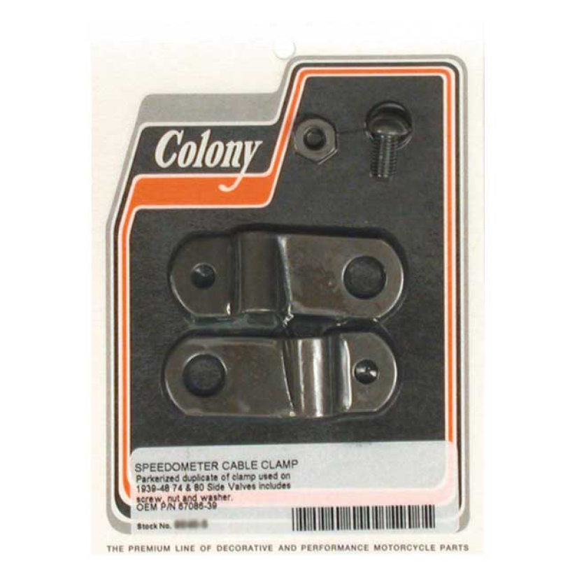 COLONY, SPEEDO CABLE CLAMP. BLACK PARKERIZED EXACT DUPLICATE OF THE OE 989854