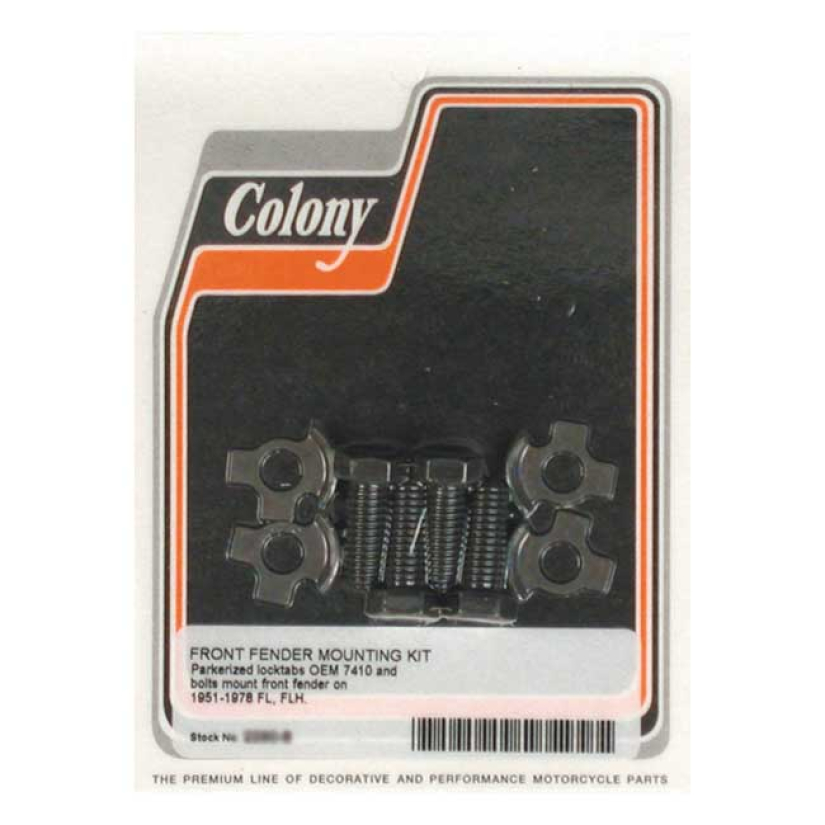 COLONY, FRONT FENDER MOUNT KIT. PARKERIZED BLACK PARKERIZED FINISH. EX 989887