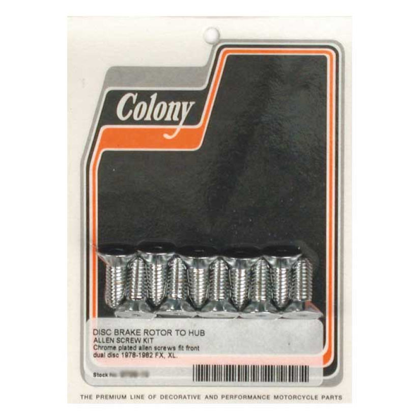 COLONY, FRONT BRAKE ROTOR BOLT KIT. CHROME CHROME PLATED FLATHEAD ALLE 989931
