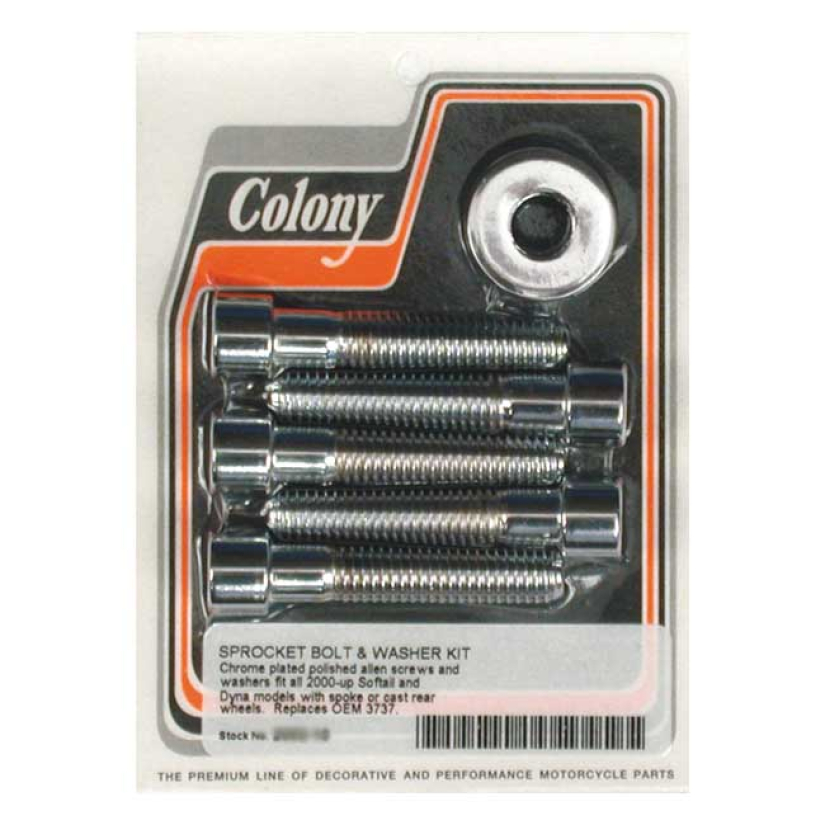 COLONY SPROCKET BOLT KIT POLISHED ALLEN HEAD CHROME; SPOKE & CAST REAR 989957