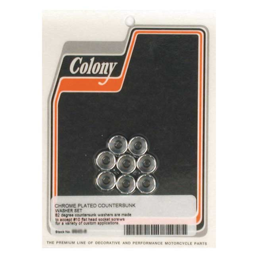 COLONY COUNTERSUNK FLATWASHERS #10 CHROME; TAKES FLATHEAD ALLEN BOLTS 990139