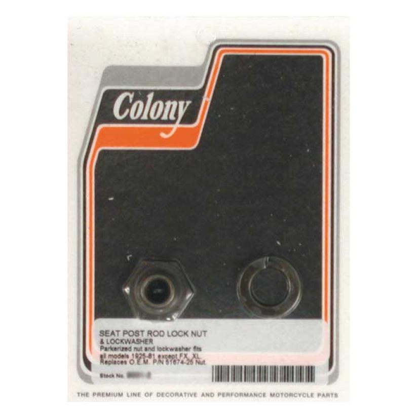 COLONY, SEAT POST ROD LOCK NUT KIT. ZINC BLACK PARKERIZED. INCLUDES NU 990196
