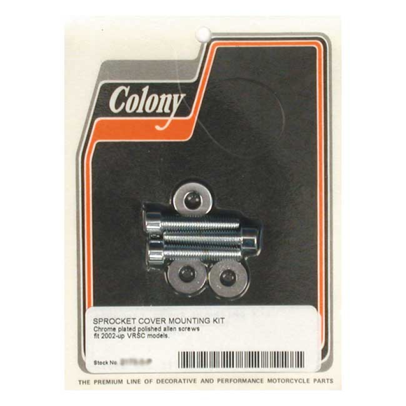 COLONY, SPROCKET COVER MOUNT KIT POLISHED CHROME ALLEN HEAD.  02-07 VR 990266