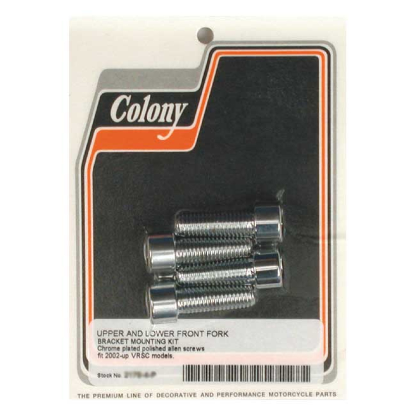 COLONY, FRONT FORK BRACKET MOUNT KIT POLISHED CHROME ALLEN HEAD. UPPER 990272
